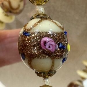 VTG Venetian Wedding Cake Necklace - Murano Glass Fiorato Lampwork 24”L 3.8 Ozs.